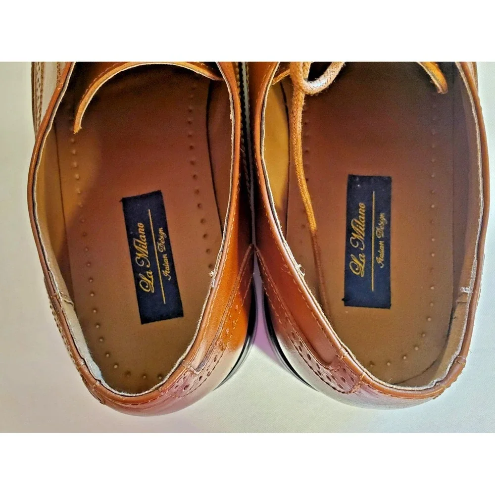 La Milano Mens Size 11 Brown Genuine Leather Wingtip Oxford Shoes F590